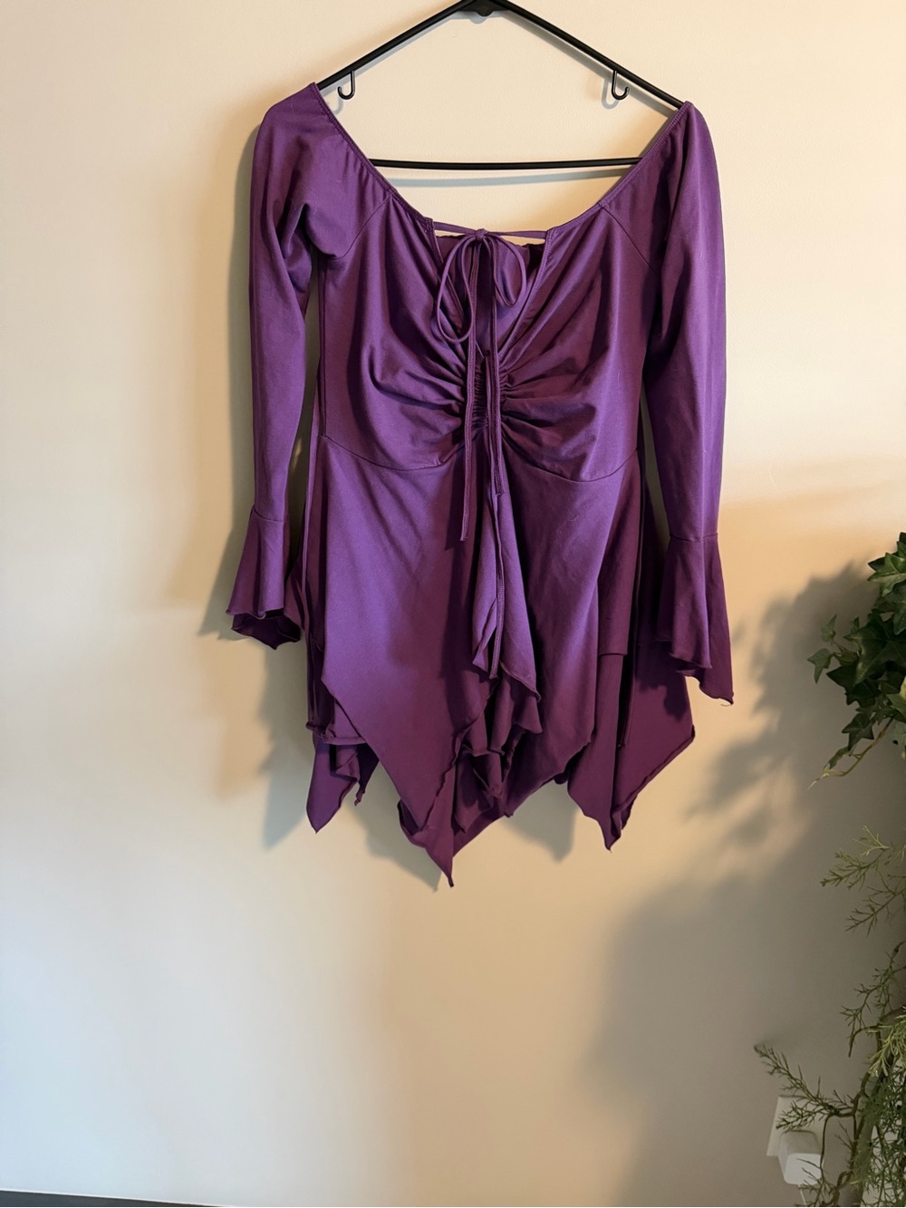 F is for Fairies Current Mood Purple Ruched Peasant Tunic Top